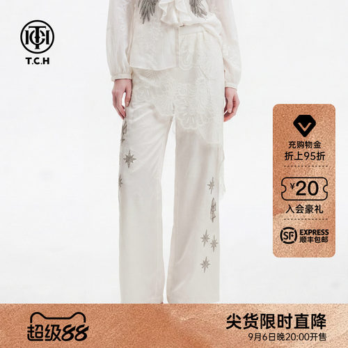 TCH蕾丝拼接时尚休闲阔腿裤女