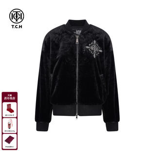 TCH轻奢潮牌棒球领保暖百搭毛毛外套女2025冬季 T75C27E9007 新款