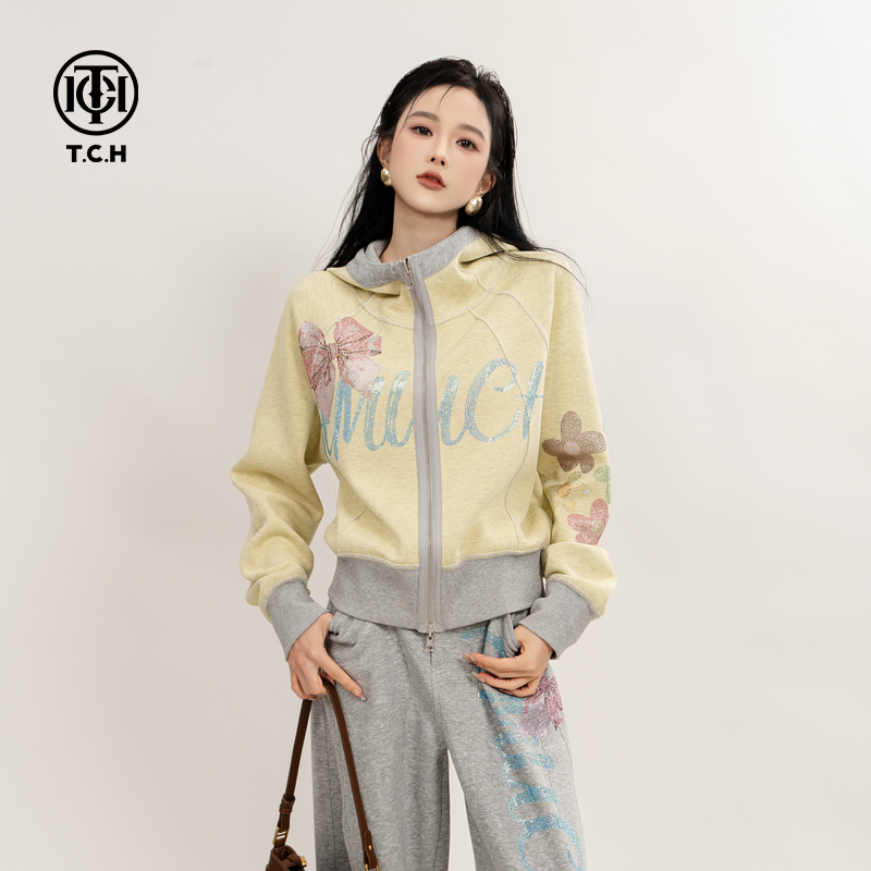 TCH私服烫钻25秋季新款时尚休闲两面穿外套休闲裤套装T75C07E5041