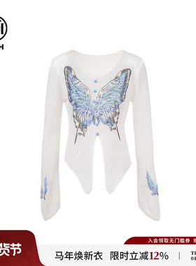 TCH 私服烫钻蝴蝶V领时髦不规则针织衫女2025夏季新款T75A09E5057