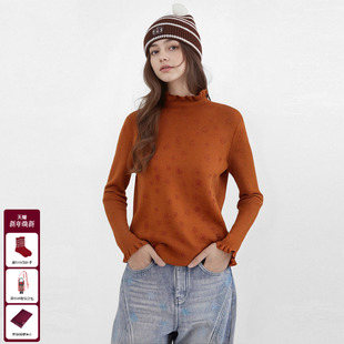 TCH烫钻木耳边半高领针织衫 女温柔复古风秋冬内搭上衣T75D09E1267