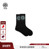 TCH私服时尚 潮牌烫钻休闲百搭黑色中筒袜女2025冬新款 T75D55E1005