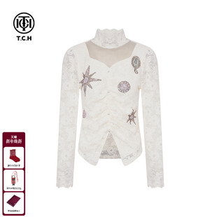 女2025秋冬新款 显瘦打底衫 T75D02E5003 气质修身 TCH私服烫钻时尚