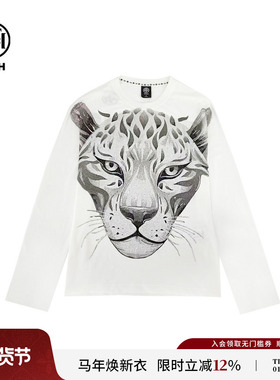 TCH秋季新款时尚烫钻白色长袖T恤休闲百搭男女同款T72C086002