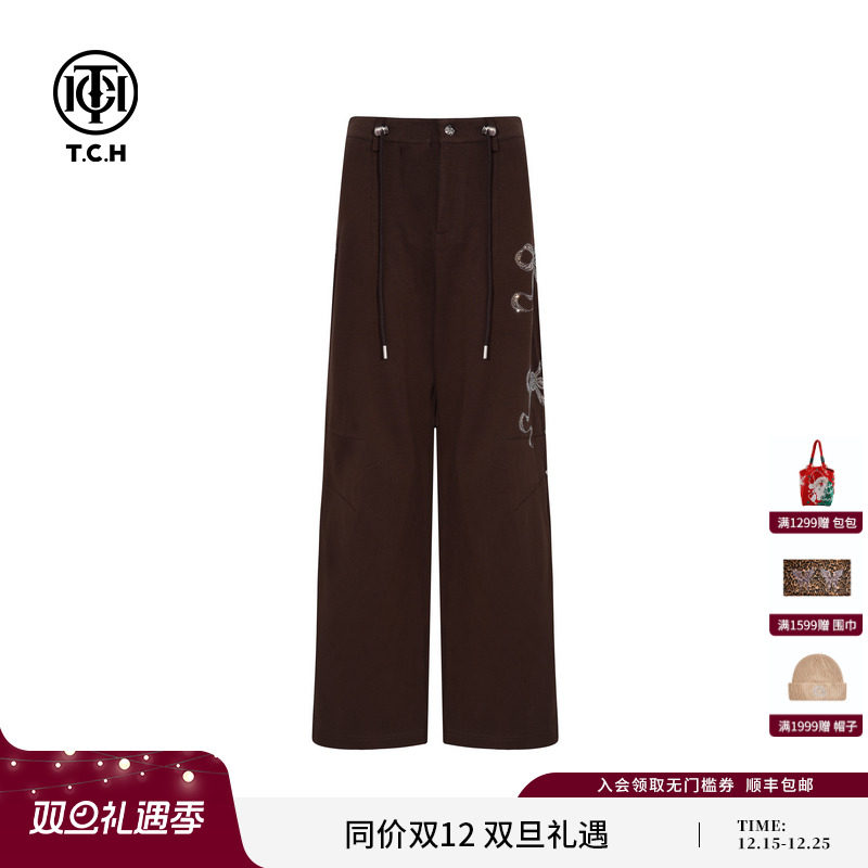 TCH私服烫钻时尚百搭直筒宽松休闲长裤女2025秋季新款T75C20E1046