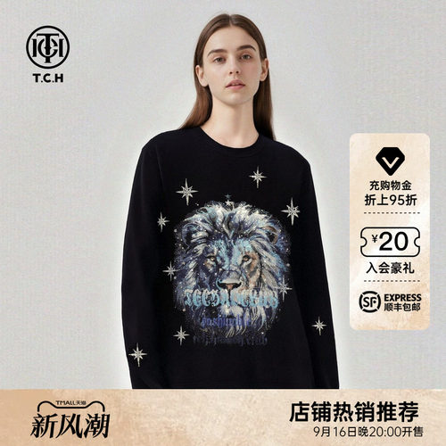 TCH潮牌重工设计感烫钻宽松休闲长袖T恤女2026早秋新款T78A086050