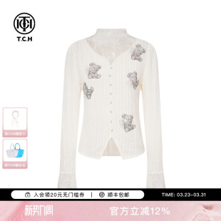 女秋冬新款 蕾丝打底衫 T75D02E5005 纯欲风气质修身 TCH烫钻时尚