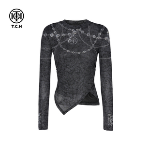 针织衫 TCH私服烫钻2025秋季 打底辣妹长袖 新款 上衣T75C09E5058 修身