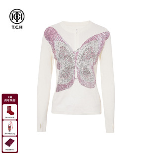 新款 TCH私服烫钻时尚 上衣女2025冬季 气质针织衫 T75D09E1108 修身