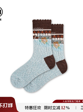 TCH2025秋冬新款烫钻复古花边中筒袜女保暖堆堆袜子T75D55E1028