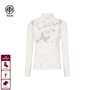 打底针织衫 TCH2025冬季 烫钻米色修身 时尚 上衣女T75D09E1256 新款