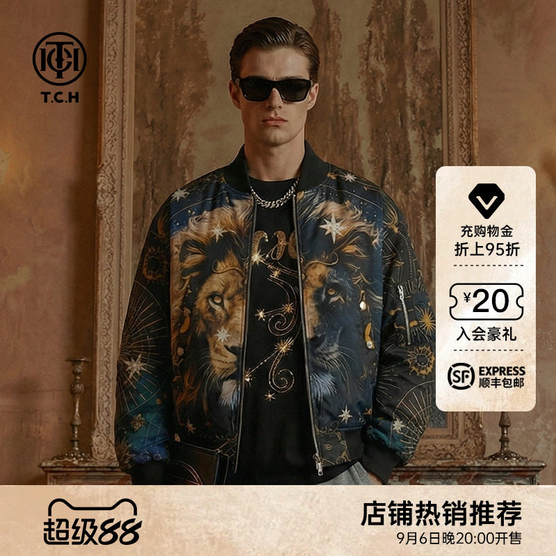 TCH2026早秋新款潮酷烫钻宽松休闲星空棒球服外套男女款图片