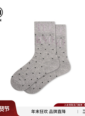 TCH字母烫钻灰色中筒袜女秋冬新款透气百搭波点袜子T75D55E1022