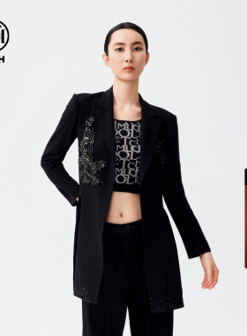 TCH潮牌设计感黑色重工西装外套女春夏新款收腰显瘦气质西服外套