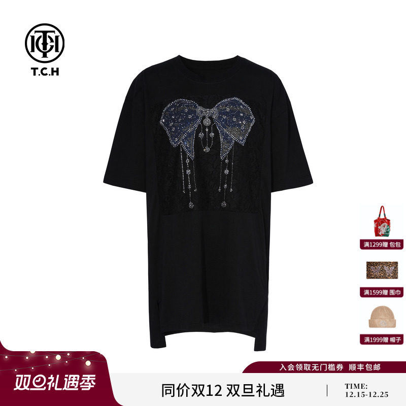 TCH私服烫钻时尚休闲百搭宽松版短袖女T恤25秋季新款T75C10B1037