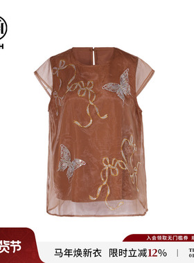 TCH私服烫钻复古圆领无袖背心女法式宽松洋气网纱T恤T75B10E5060