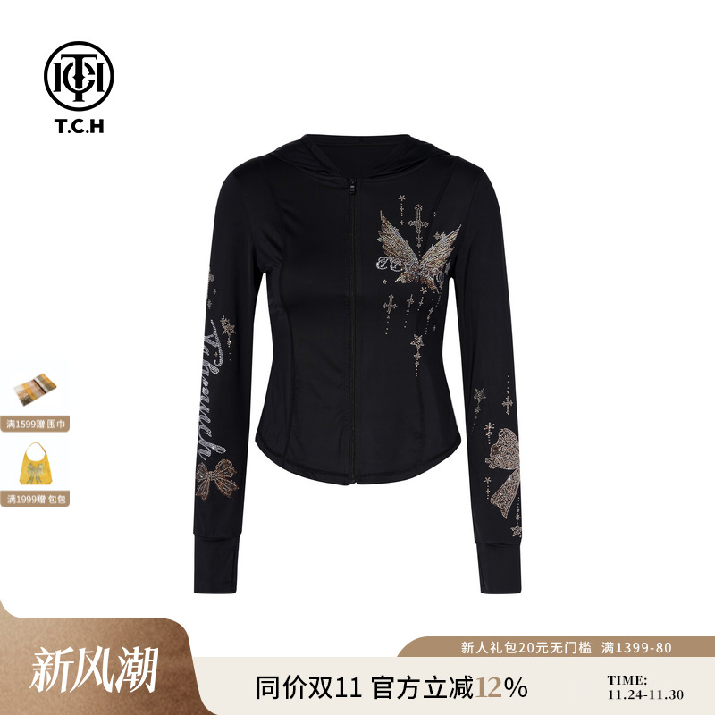 TCH私服烫钻时尚休闲修身夏季轻薄百防晒服外套上衣女T75B27E5017