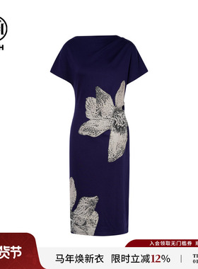 TCH轻奢重工时尚潮牌花卉烫钻蓝色气质连衣裙女夏季T75B30E1192