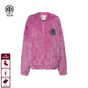 T75D27E1048 新款 TCH潮牌时尚 烫钻翅膀粉色保暖毛毛外套女2025冬季