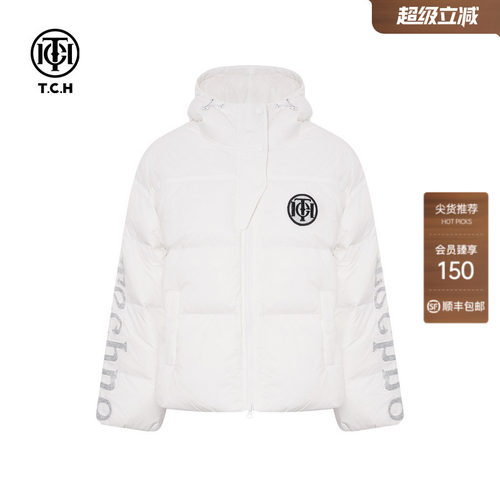TCH轻奢潮牌时尚烫钻白色连帽羽绒服外套2026夏季新款T75C19E9008