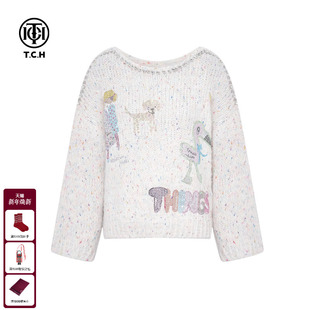 针织衫 圆领毛衣女慵懒烫钻时尚 潮T75D09E5017 新款 TCH私服2025冬季
