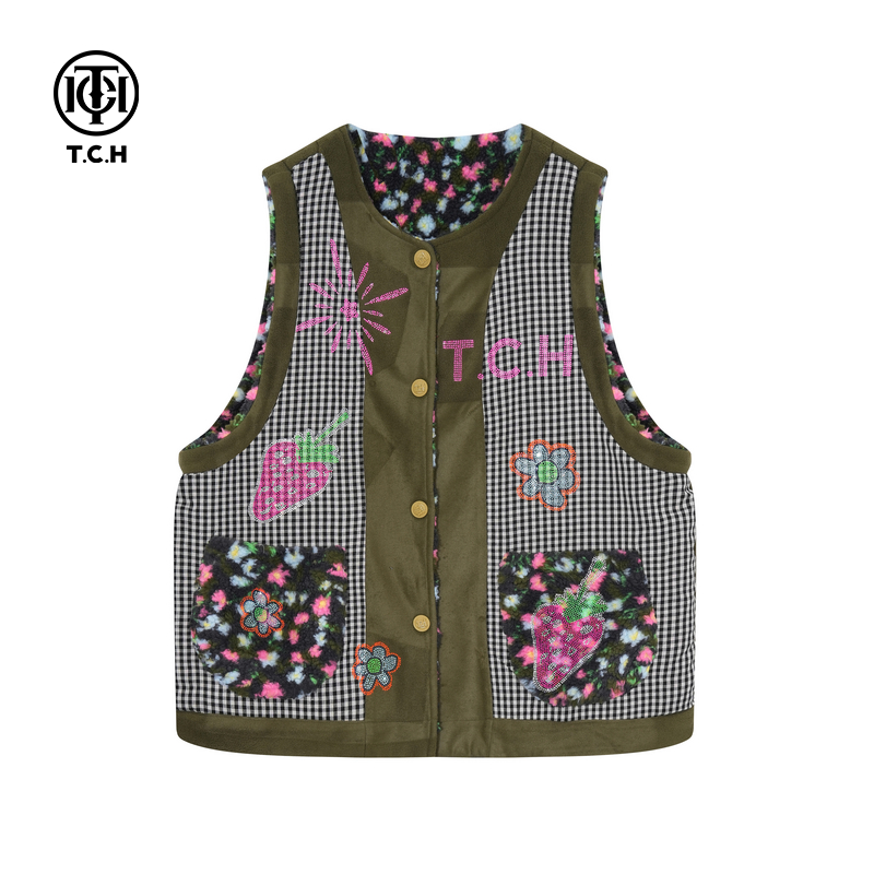 TCH2025秋冬新款时尚烫钻设计感宽松百搭马甲外套女潮T75D01E1000