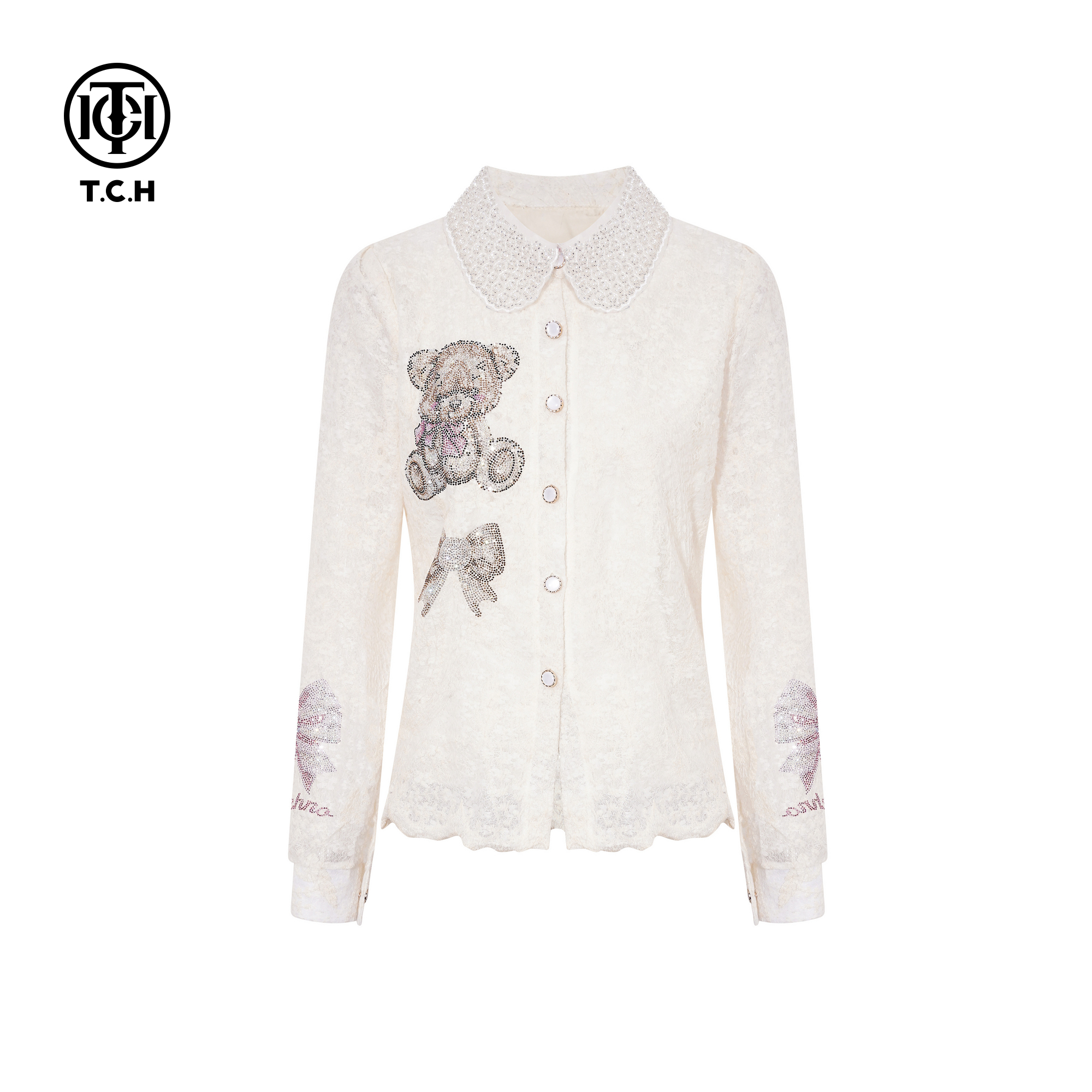 TCH私服烫钻蕾丝气质百搭打底衬衫上衣女2025冬季新款T75D13E5001