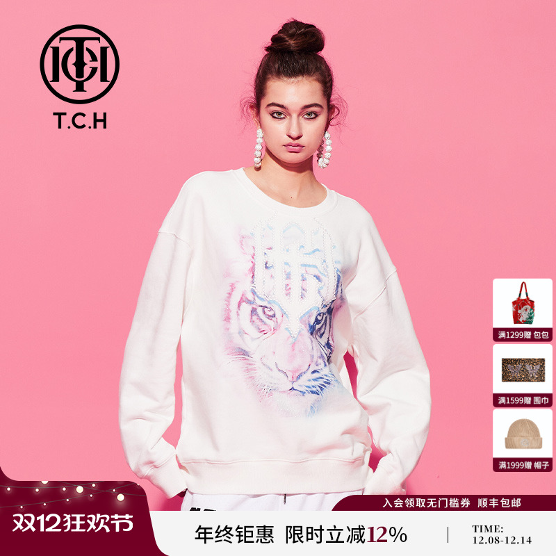 TCH白色宽松轻奢潮牌烫钻