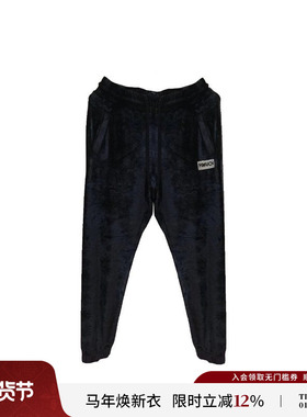 TCH  秋冬新款时髦百搭烫钻宽松字母丝绒黑色休闲长裤T72A20E6020