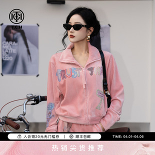 子套装 女T75C07E5036 外套弹力休闲裤 TCH巴恩风绒面两件套2025春季
