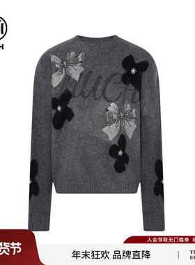 TCH绵羊毛慵懒风烫钻灰色圆领灰色针织衫女25冬季新款T75D09E1122