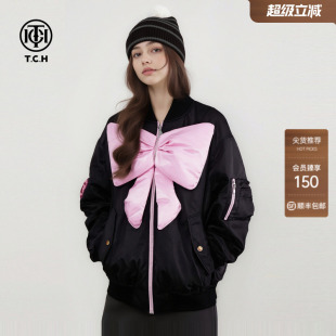 TCH立体蝴蝶结宽松保暖棒球领棉服外套女2026春季新款T78A186001