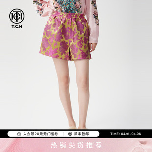 个性 TCH春季 新款 潮牌印花新中式 女T72C216001 阔腿休闲短裤