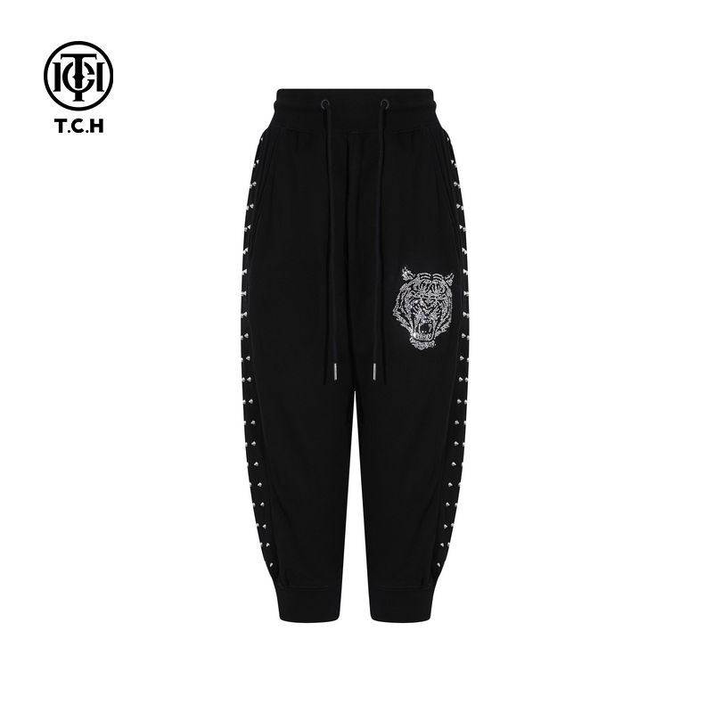 TCH私服烫钻时尚潮牌虎头运动裤休闲束腿短裤25秋新款T75C21B9006