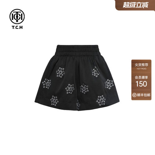 TCH烫钻A字高腰显瘦时尚休闲百搭气质阔腿短裤女夏季T78B21E1009