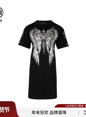 TCH烫钻大翅膀时尚休闲轻奢洋气黑色长款T恤连衣裙女T72B30E6001