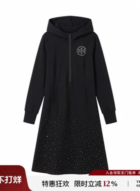 TCH轻奢潮牌烫钻满天星25秋季新款修身连帽长袖卫衣裙T75C30E1083