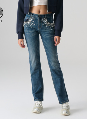 TCH 轻奢2025春季新款烫钻时尚百搭水洗牛仔裤长裤T72A208027