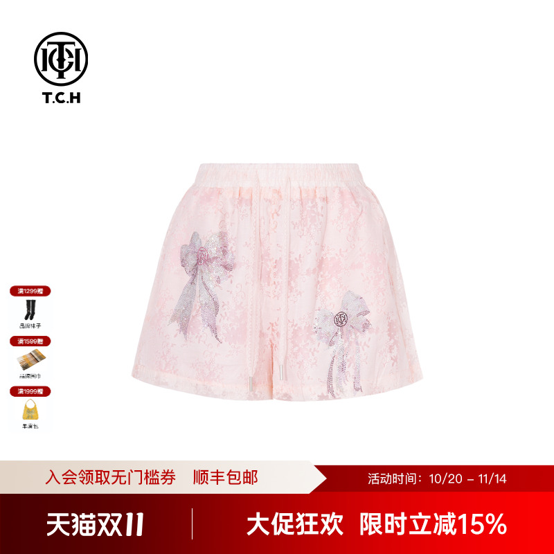 TCH私服烫钻休闲时尚印花高腰短裤女25夏季新款T75A21E5010