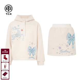 烫钻流行米色连帽卫衣短裙套装 时尚 女T75D07E1097 新款 TCH2025冬季