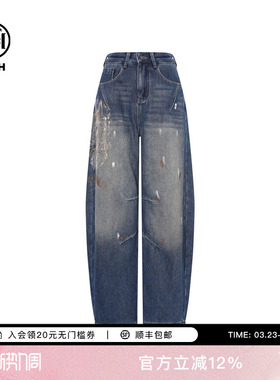 TCH2025冬新款时尚烫钻休闲弯刀阔腿显瘦牛仔裤女T75D20E112025