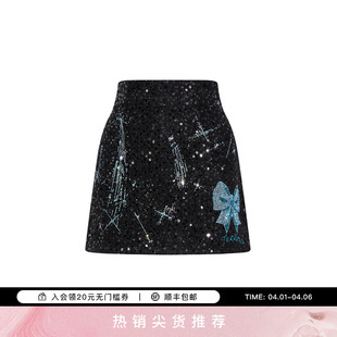 烫钻亮片时髦短裙高腰显瘦A字半身裙女T75D22E1040 TCH2025冬新款