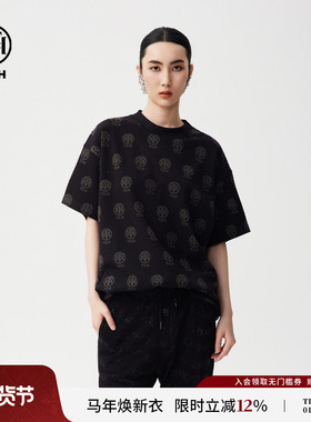 TCH秋季新款时尚LOGO烫钻T恤宽松休闲短袖男女同款T72C106048