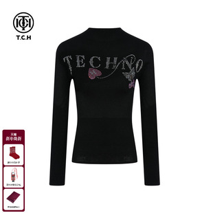 女秋冬新款 显瘦半高领针织衫 T75D09E1015 百搭修身 TCH私服烫钻时尚