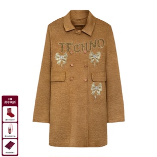 TCH25秋冬新款 含绵羊毛烫钻慵懒风洋气毛呢大衣外套女T75D28E1003