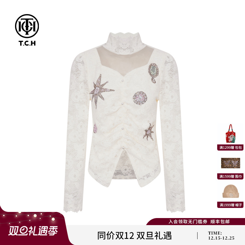 TCH私服烫钻时尚气质修身显瘦打底衫女2025秋冬新款T75D02E5003