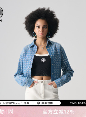 TCH轻奢2025春季新款烫钻满印短款牛仔衬衫外套T72A138001