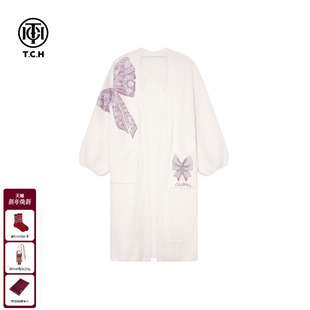 针织开衫 烫钻休闲宽松中长款 外套女T75D43E5021 时尚 TCH2025秋冬款