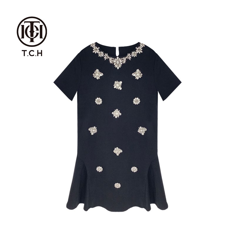 TCH新中式直筒裙棉涤纶烫钻