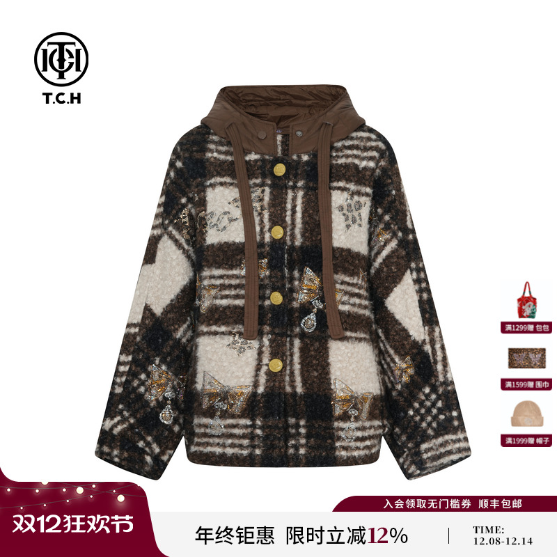 TCH私服烫钻时尚复古英伦百搭保暖外套2025秋冬新款T75D27E1011A